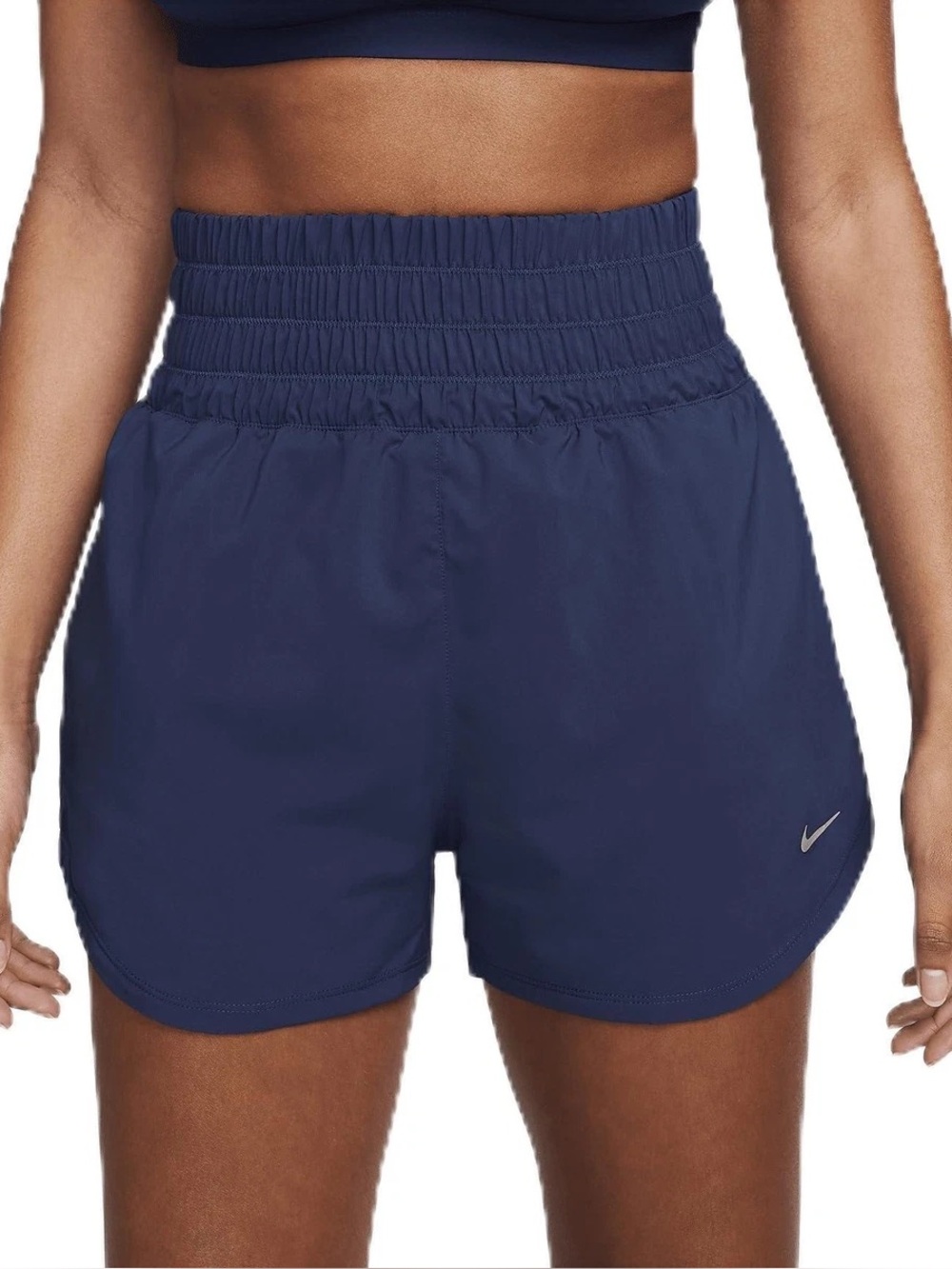 Nike Women's Navy Smocked-Waist Athletic Shorts